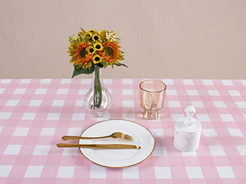 Kesfey 3 Packs Pink Gingham Tablecloth Pink and White Checkered Tablecloths 54 x 108 Inches Disposable Plastic Gingham Tablecovers Waterproof Rectangle Picnic Table Covers for Birthday Party Supplies - color: Pink and White