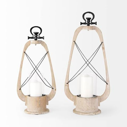 Mercana Furniture & Decor Wooden Votive Zain I by Mercana Candle Holders/Lanterns, 10.0L x 6.0W x 21.5H, Brown | Matte-Black