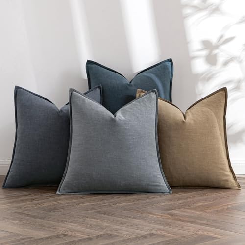 MIULEE Neutral Navy Boho Linen Pillow Covers 18x18 Inch Pack of 4 - color: Neutral Navy, size: 18" x 18" (Pack of 4)