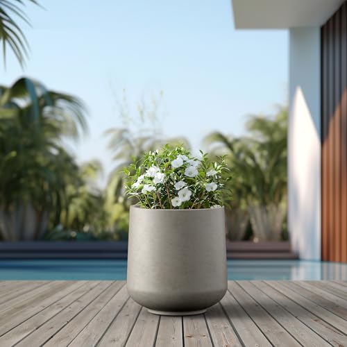 Kante Large Round Curved Weathered Concrete Planter 16.5" Dia, Outdoor - color: Buff Concrete, size: 16.5" D