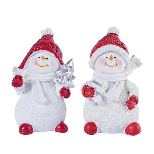 2-Piece Winter Home Decor Resin Snowman Figurines, Red - color: Snowman-red