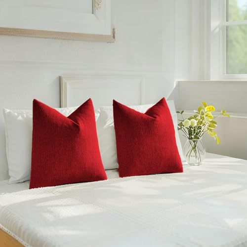 HAUSSY Set of 2 Soft Chenille Throw Pillow Covers 26x26 Inch, Classic Red - color: Classic Red, size: 26" x 26" (Pack of 2)