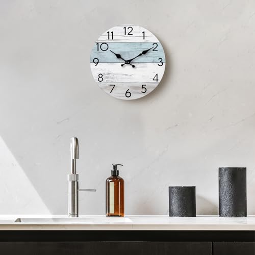 KECYET 8 Inch Wall Clock, Silent Battery Operated Analog Clock, Blue White - color: A_blue