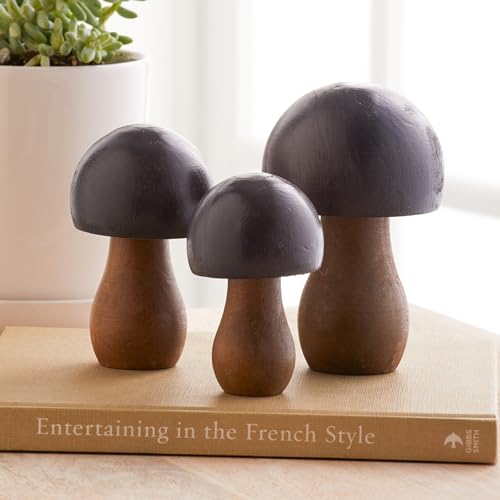 Your Heart's Content Dark Black Wood Mushrooms, Set of 3 (Black Paint 3) - color: Black 3