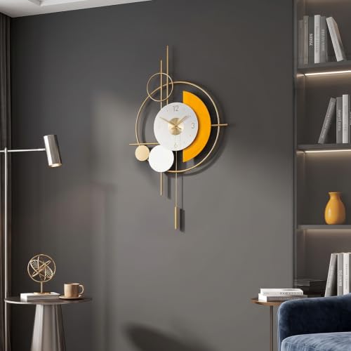 Cuspin Modern Wall Clock with Pendulum, Geometric Metal Decorative Clocks - color: Gold White Orange