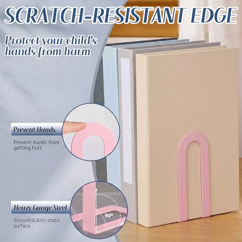 Chunful 6 Pcs Pink Metal BookEnds Shelves, 5.5 x 3.75 x 2.25 in - color: Pink, size: 5.5*3.75*2.25inch