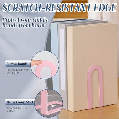 Chunful 6 Pcs Pink Metal BookEnds Shelves, 5.5 x 3.75 x 2.25 in - color: Pink, size: 5.5*3.75*2.25inch