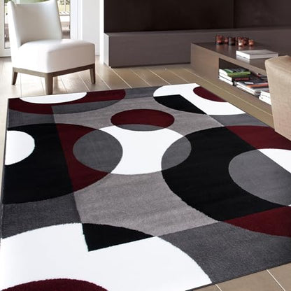 Rugshop Circle Design Modern Abstract Geometric Area Rug Burgundy 6'6" x 9' - size: 6'7" x 9' (Rectangular)
