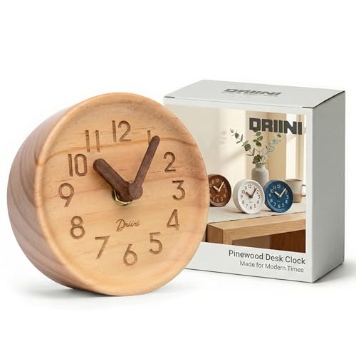 Driini Small Silent Wooden Analog Desk Clock for Shelf or Table, Light - color: Light