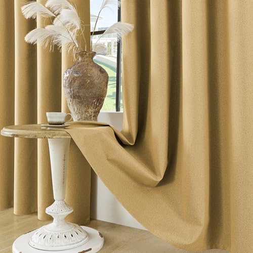 ChrisDowa Mustard Yellow Blackout Curtain 45 Inch Long 2 Panels for Bedroom - color: Mustard Yellow, size: 52"W x 45"L (Pack of 2)