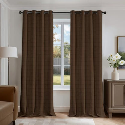 Beauoop Brown Plaid Jacquard Blackout Curtains for Bedroom 52x84 2 Panels - color: Brown, size: 52"W x 84"L (Pack of 2)