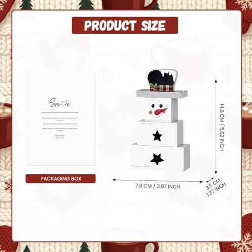 Smile 3 Pcs Winter Christmas Indoor Decoration, Wooden Sign Tabletop Retro Decor, Snowman Blocks, Ornaments for Home Shelf Mantel Fireplace. - style: Snowman