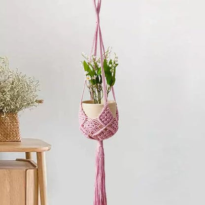 2 Pack Macrame Hanging Planters, Pink - color: Pink
