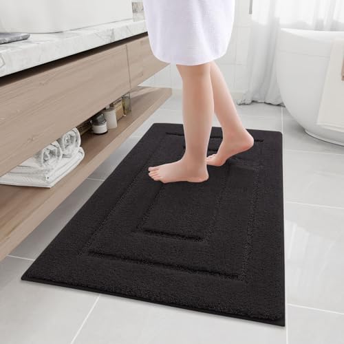 Buganda Microfiber Bathroom Rugs 44x24, Soft Shaggy Absorbent Bath Rugs - color: Black, size: 44" X 24"