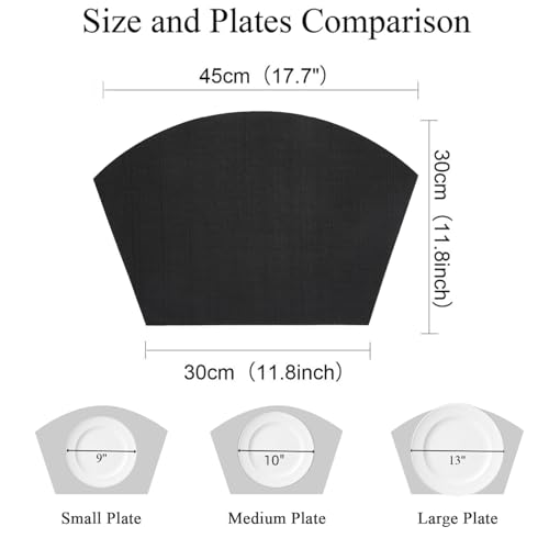 SHACOS Small Round Table Placemats Wedge Placemat Set of 4 Non Slip Heat Resistant Woven Vinyl Table Mats Wipe Clean Indoor Outdoor (4, Black) - color: Black