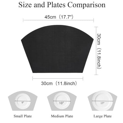 SHACOS Small Round Table Placemats Wedge Placemat Set of 4 Non Slip Heat Resistant Woven Vinyl Table Mats Wipe Clean Indoor Outdoor (4, Black) - color: Black
