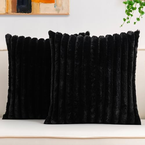 Aegero Pack of 2 Faux Fur Christmas Throw Pillow Covers 20x20 Inch, Black - color: Black, size: 20" x 20" (Pack of 2)