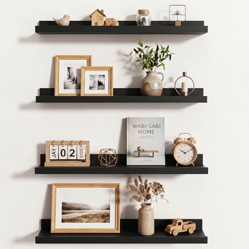 Axeman Picture Ledge Shelf, 24 Inch Black Floating Shelves Set of 4 - color: Black, size: 24 Inch