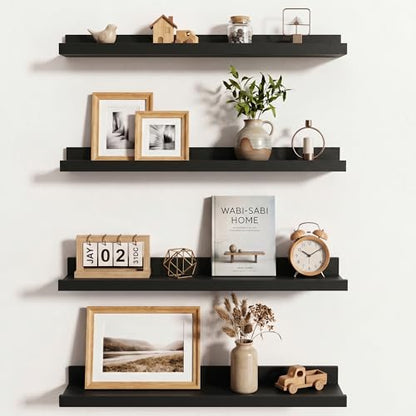 Axeman Picture Ledge Shelf, 24 Inch Black Floating Shelves Set of 4 - color: Black, size: 24 Inch