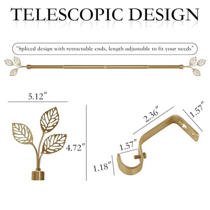 RYB HOME Curtain Rod for Windows, Gold Heavy Duty 1 Inch Steel Leaf Finial - color: Gold, size: 72-144"