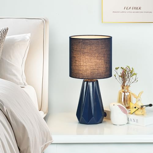 Elisa Navy Blue Small Table Lamp for Living Room as Bedside Table Lamp for Bedroom,Modern Ceramic Kids Night Table Lamp,Φ6.1×H12.4IN,Bulb Excluded - color: Navy Blue