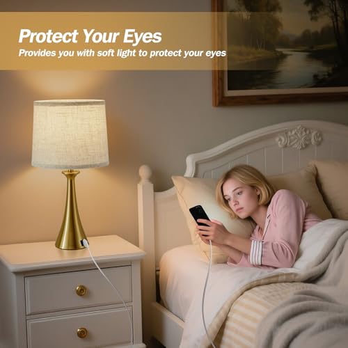 Touch Table Lamps Set of 2, 21" Bedside Lamps with USB C+A, Gold - color: Gold 2pcs