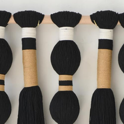 Macrame Wall Hanging Black Spherical Tassel Geometric Wall Art 15.7"W*39"L - color: Black1