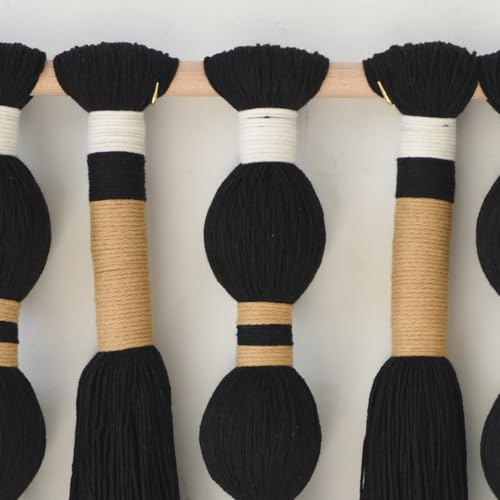 Macrame Wall Hanging Black Spherical Tassel Geometric Wall Art 15.7"W*39"L - color: Black1