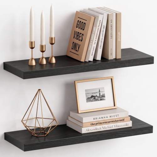Black Floating Shelves 24 Inch, Modern Wall Hanging Book Shelf for Bedroom - color: Black, size: 24 x 8 Inch