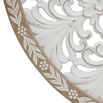 TwinLakes 24.8’’ Wooden Carved Mandala Wall Sculptures, Round Cutout Floral Wall Panel, Bohemian Wall Art for Living Room, Bedroom, Kitchen, Entryway