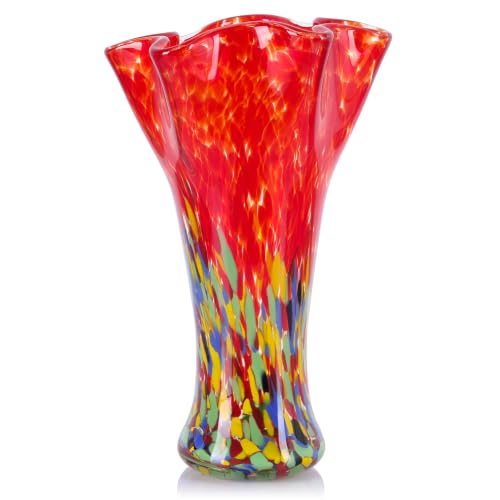 LCCCK 9.0" H Red Glass Vases for Flower, Unique Hand Blown Glass Vase - color: Red Green