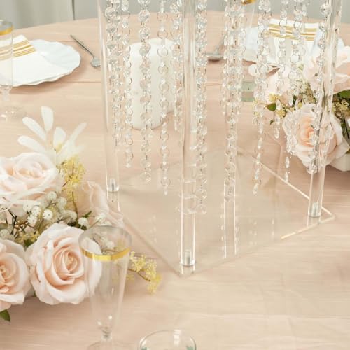 Efavormart 24" Heavy Duty Acrylic Flower Pedestal Vase with Hanging Crystal Beads, Clear Pillar Stand Wedding Table Centerpieces with Pre-Chained Garlands - 5mm Thick Plates - size: 24‘’