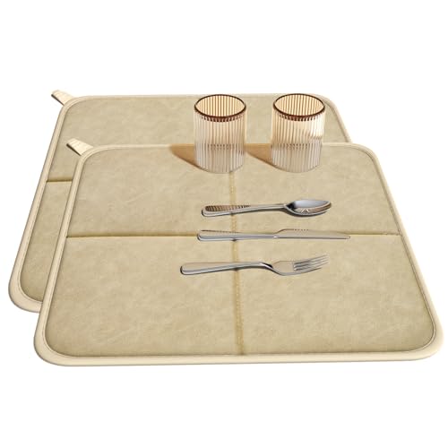 YDKGL 2 pack Dish Drying Mat for Kitchen Counter,PU Leather Dish Mat，Brown - color: Brown, size: 16" x 18"(2 Pack)