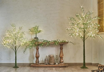 LITBLOOM Lighted Palm Garland with Timer 6FT 120 LED Fairy Lights, Greenery Garland Battery Operated or USB Plug in for Summer Fireplace Mantle Decoration Inside - style: Palm