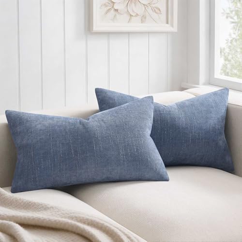 JUSPURBET Chenille Texture 12x20 Lumbar Throw Pillow Covers Set of 2,Blue - color: Blue, size: 20" x 12" (Pack of 2)