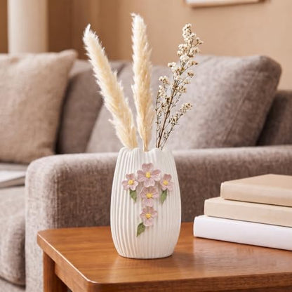 Ceramic Flower Vase, 7 Inch Small Boho Vase, White - color: White and Pink, size: 7 inch