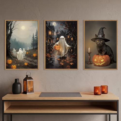 DRACIT Spooky Halloween Ghost Pumpkin Framed Canvas Wall Art Set-16"x24"x3 - color: Spooky Halloween Ghost Lighted Pumpkin Wall Art, size: 16"L x 24"W