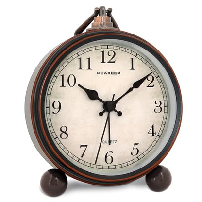 Peakeep 4" Small Battery Operated Analog Alarm Clock, Antique Retro Style - color: Black