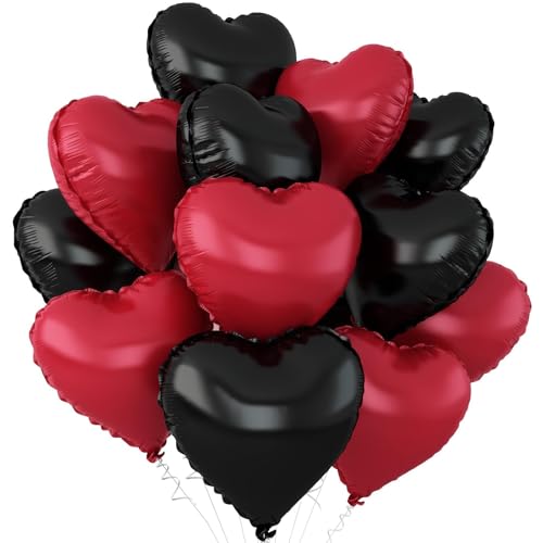 Black Red Heart Foil Balloons,12Pcs 18Inch Heart Shaped Balloons - color: Black Red