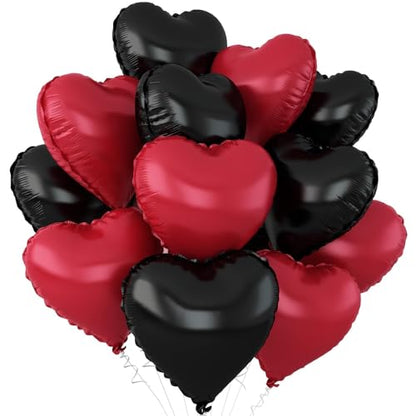Black Red Heart Foil Balloons,12Pcs 18Inch Heart Shaped Balloons - color: Black Red