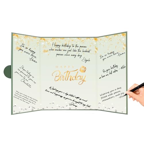Crenics Green and Gold Birthday Guest Sign in Book Alternative 18" x 12" - color: Green & Gold