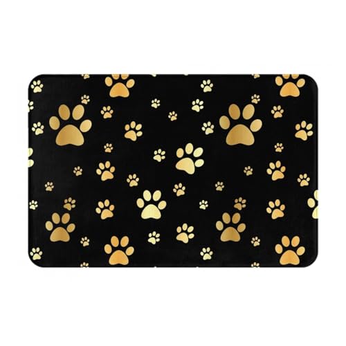 Dog Gold Paw Prints Bath Mat Non-Slip Soft Flannel Bathroom Rugs Washable Bathmat, Carpet Rug Entryway Decor for Tub Shower Room Floor Home Kitchen,24x16 in - color: Dog Gold Paw Prints, size: 1'4" x 1'11" (Rectangular)