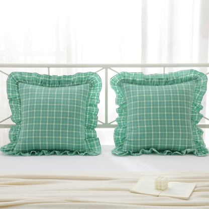 Mywinlle Mint Green Plaid Ruffle Throw Pillow Shams 18"x18" Set of 2 - color: Mint Green Plaid, size: 18" x 18" (Pack of 2)