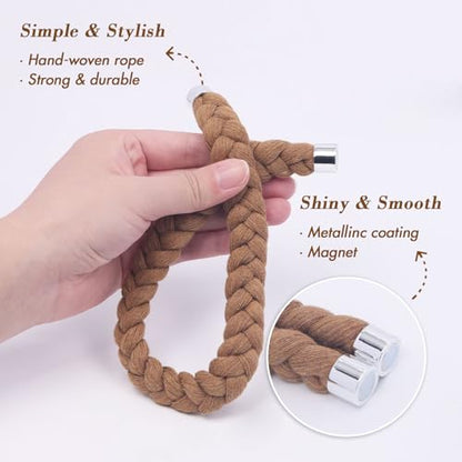 NICEEC 2 Pack Natural Cotton Rope Magnetic Curtain Tiebacks Elegant Twisted Braid Style Drape Tie Backs Soft Hand-Woven Rope Curtain Holdbacks for Home & Office Window Draperies (Khaki-01) - color: Khaki-01, size: 2 Pack