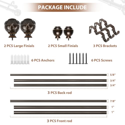 KAMANINA Double Curtain Rod 36 to 72 Inch, Adjustable Dual Rods, Bronze - color: Antique Bronze, size: 36-72"