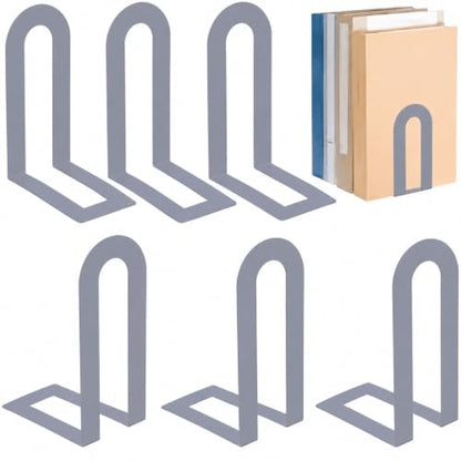 Chunful 6 Pcs Gray Metal BookEnds Shelves, 7.5 x 5.75 x 3.5 in - color: Gray, size: 7.5 x 5.75 x 3.5 in