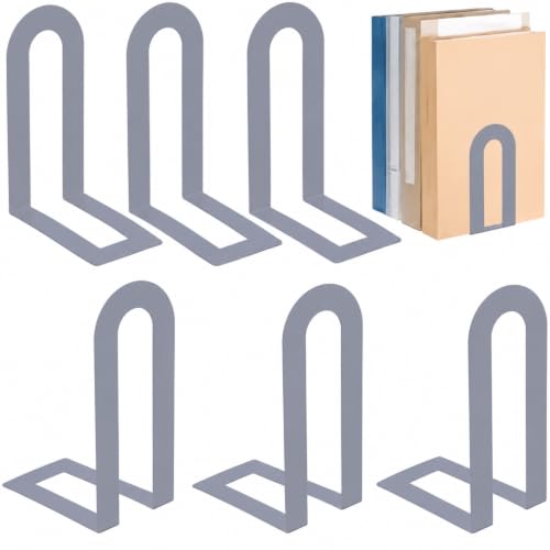 Chunful 6 Pcs Gray Metal BookEnds Shelves, 7.5 x 5.75 x 3.5 in - color: Gray, size: 7.5 x 5.75 x 3.5 in