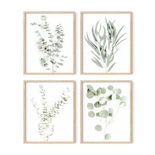 HAUS AND HUES Botanical Plant Wall Art Prints - Set of 4 Plant Wall Decor Prints, Floral Kitchen, Flower Leaves Wall Art, Boho Leaf Eucalyptus Wall Decor, Green Botanical Poster (Beige Frame, 16x20) - color: Eucalyptus Leaves, size: 16x20, style: Beige Fr