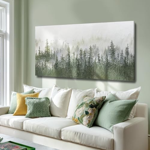 Nature Wall Art Green Forest Wall Decor Framed Landscape Picture Painting Modern Artwork for Living Room Office Wall Decor 24x48 Inch Bedroom Decorations - color: Green, size: 48"L x 24"W