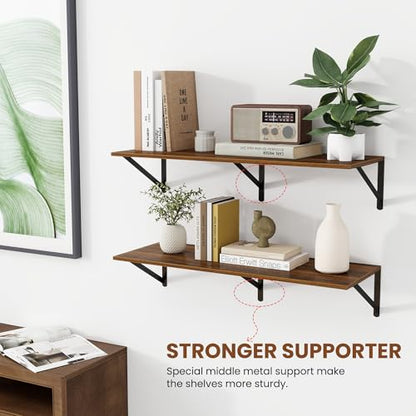 Heimlove 32W x 12D Deep Floating Shelves Set of 2 Walnut - color: Walnut With Black Metal Bracket, size: 32Wx12Dx5.8H
